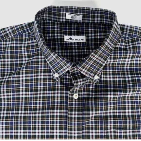 Peter Millar Button Down Long Sleeve Shirt Plaid Soft Blue/White Men’s Size MED - Picture 2 of 5